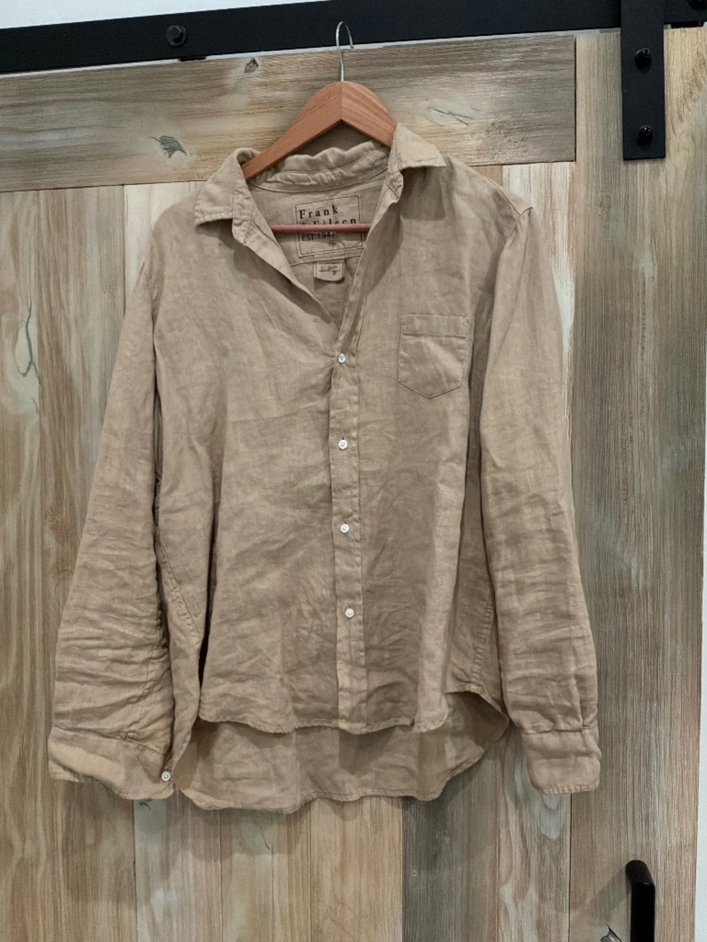 Frank & Eileen linen camel button up, Eileen small